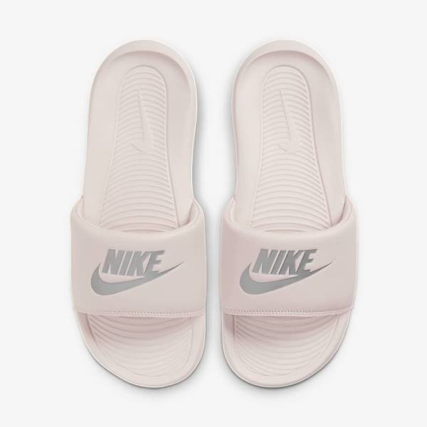 Women's Nike Victori One Slides Rose / Rose / Metal Silver | NK547BGS