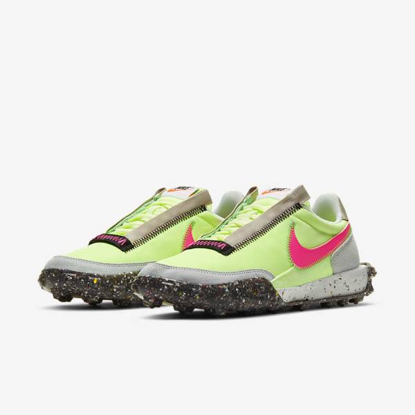 Women's Nike Waffle Racer Crater Sneakers Black / Green / Pink | NK865SXN