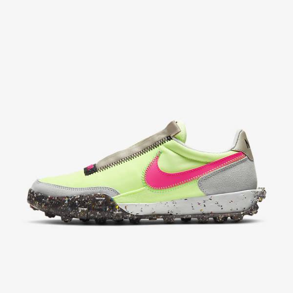 Women\'s Nike Waffle Racer Crater Sneakers Black / Green / Pink | NK865SXN