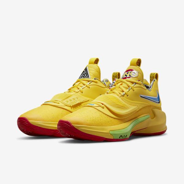 Women's Nike Zoom Freak 3 Basketball Shoes Yellow / White / Red / Black | NK248OAE