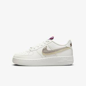 Kids' Nike Air Force 1 LV8 Older Sneakers White / Pink / Metal Blue Grey | NK358XGQ