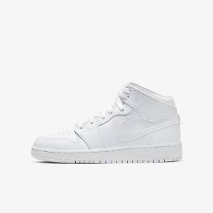 Kids' Nike Air Jordan 1 Mid Older Sneakers White | NK093JQO