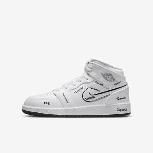 Kids' Nike Air Jordan 1 Mid Older Sneakers White / Black | NK921MUS