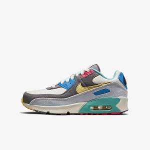 Kids' Nike Air Max 90 Older Sneakers Grey / Pink | NK571FQB