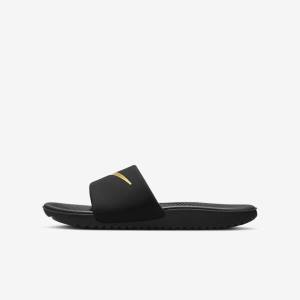 Kids' Nike Kawa Older Slides Black / Metal Gold | NK021NVT