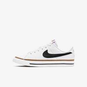 Kids' Nike NikeCourt Legacy Older Sneakers White / Light Brown / Black | NK693ZDM