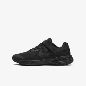 Kids' Nike Revolution 6 FlyEase Older Easy On-Off Road Running Shoes Black / Dark Grey | NK637ODR