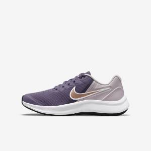 Kids' Nike Star Runner 3 Older Road Running Shoes Purple / Grey / Metal Red Brown | NK682DKU