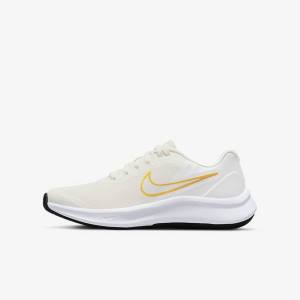 Kids' Nike Star Runner 3 Older Road Running Shoes White / Gold / Multicolor | NK961AXQ