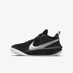 Kids' Nike Team Hustle D 10 Older Basketball Shoes Black / White / Metal Silver | NK756GHV