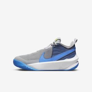 Kids' Nike Team Hustle D 10 Older Basketball Shoes Grey / Navy / Green / Blue | NK908GET