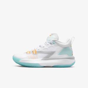 Kids' Nike Zion 1 Older Basketball Shoes White / Orange / Turquoise / Black | NK728NMR