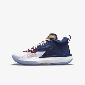 Kids' Nike Zion 1 Older Sneakers Blue / White / Metal Gold / Red | NK362DKH