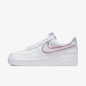 Men's Nike Air Force 1 Sneakers White / Green / Metal Silver / Red | NK761HAD