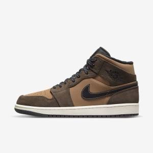 Men's Nike Air Jordan 1 Mid SE Sneakers Dark Chocolate / Brown / Black / Red | NK894AQH