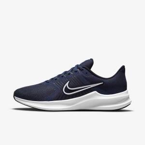 Men's Nike Downshifter 11 Road Running Shoes Navy / Dark Obsidian / White | NK547IWF