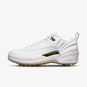 Men's Nike Jordan XII G Golf Shoes White / Metal Gold / White | NK851ZSU