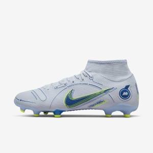 Men's Nike Mercurial Superfly 8 Academy MG Multi-Grounds Football Shoes Grey / Light Blue / Dark Blue | NK609PNQ