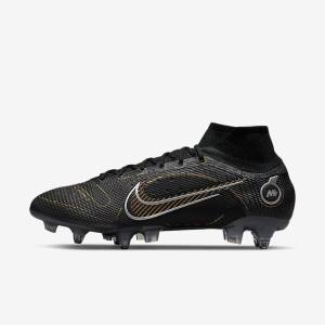 Men's Nike Mercurial Superfly 8 Elite SG-PRO Anti-Clog Traction Soft-Ground Football Shoes Black / Metal Silver / Grey / Metal Gold | NK198EDG