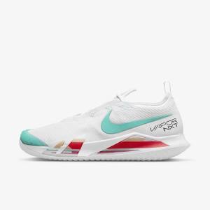 Men's Nike NikeCourt React Vapor NXT Hard-Court Tennis Shoes White / Red / Burgundy / Turquoise | NK609LGT