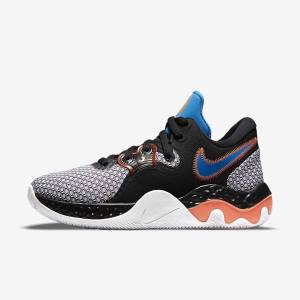 Men's Nike Renew Elevate 2 Basketball Shoes Black / White / Orange / Light Blue | NK970JKW