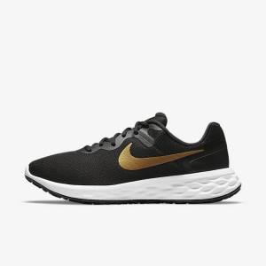 Men's Nike Revolution 6 Next Nature Road Running Shoes Black / White / Metal Gold | NK421NFH