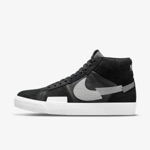 Men's Nike SB Zoom Blazer Mid Premium Skate Shoes Black / Grey / White | NK734SOB