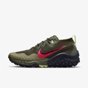 Men's Nike Wildhorse 7 Trail Running Shoes Khaki / Olive / Obsidian / Red | NK201YTK