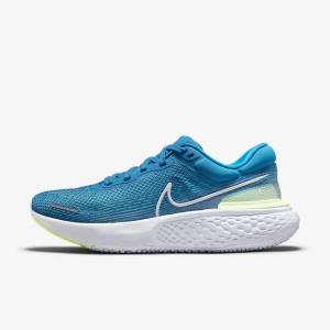 Men's Nike ZoomX Invincible Run Flyknit Road Running Shoes Blue / Light Green / Grey / White | NK874JFW