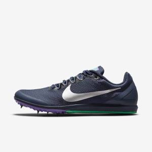 Men's Nike Zoom Rival D 10 Athletics Distance Spikes Running Shoes Obsidian / Turquoise / Metal Silver | NK307SGE