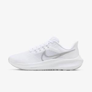 Women's Nike Air Zoom Pegasus 39 Road Running Shoes White / Platinum / Grey / Metal Silver | NK321FZM