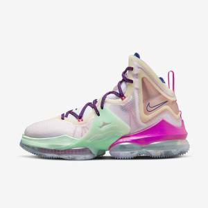 Women's Nike LeBron 19 Basketball Shoes Blue / Light Green / White / Burgundy | NK347WMG