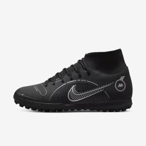 Women's Nike Mercurial Superfly 8 Club TF Turf Football Shoes Black / Grey / Metal Silver | NK351JIR