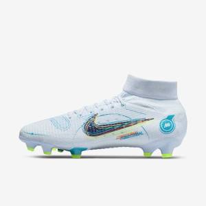 Women's Nike Mercurial Superfly 8 Pro FG Firm-Ground Football Shoes Grey / Light Blue / Dark Blue | NK162CYN