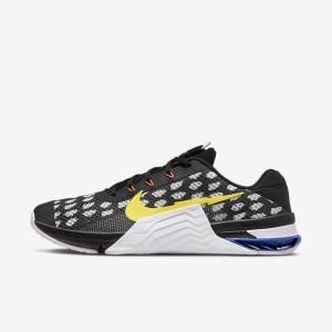 Women's Nike Metcon 7 Training Shoes Black / White / Blue / Yellow | NK150QWR