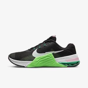 Women's Nike Metcon 7 Training Shoes Black / Green / Pink / White | NK513NCB