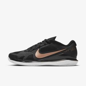 Women's Nike NikeCourt Air Zoom Vapor Pro Hard-Court Tennis Shoes Black / White / Metal Red Brown | NK428XCM