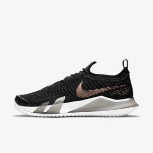 Women's Nike NikeCourt React Vapor NXT Hard Court Tennis Shoes Black / Metal Red Brown / White | NK023DPK