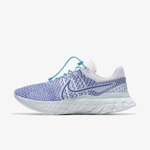 Women's Nike React Infinity Run 3 By You Custom Road Running Shoes White / Blue / White | NK715YPG