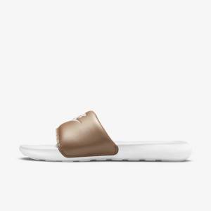 Women's Nike Victori One Slides Metal Red Brown / White | NK093EIK