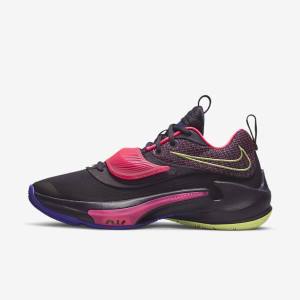 Women's Nike Zoom Freak 3 Basketball Shoes Purple / Pink / Purple / Light Lemon | NK013FNJ